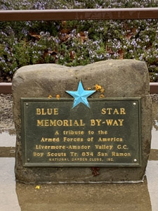 Close up of Blue Star Byway Marker at San Ramon Memorial Park